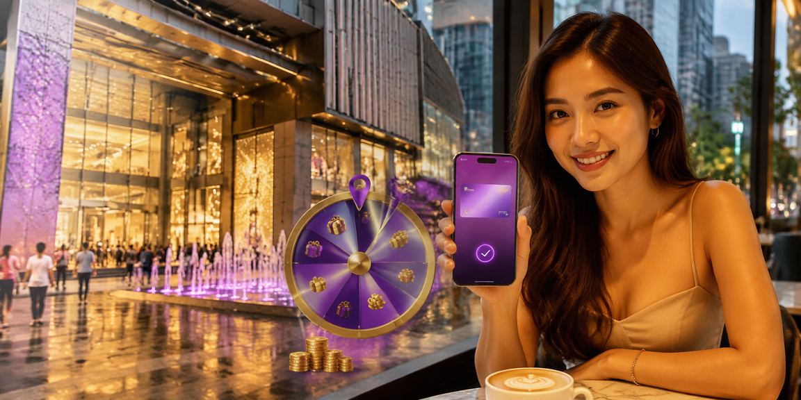 Pengguna Malaysia menggunakan apl mudah alih 318i untuk permainan lucky draw di Kuala Lumpur